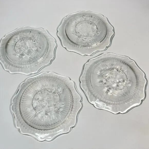 Set 4 Vtg Jeannette Glass Iris & Herringbone Clear Depression Saucers 5.75" - Picture 3 of 5